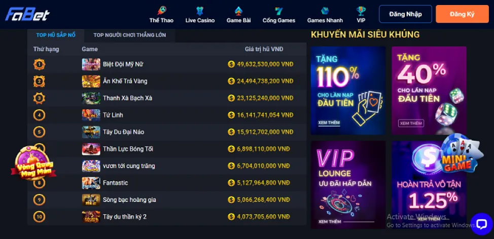 Bảng đồ họa minh họa các loại khuyến mãi khác nhau của S666MVP